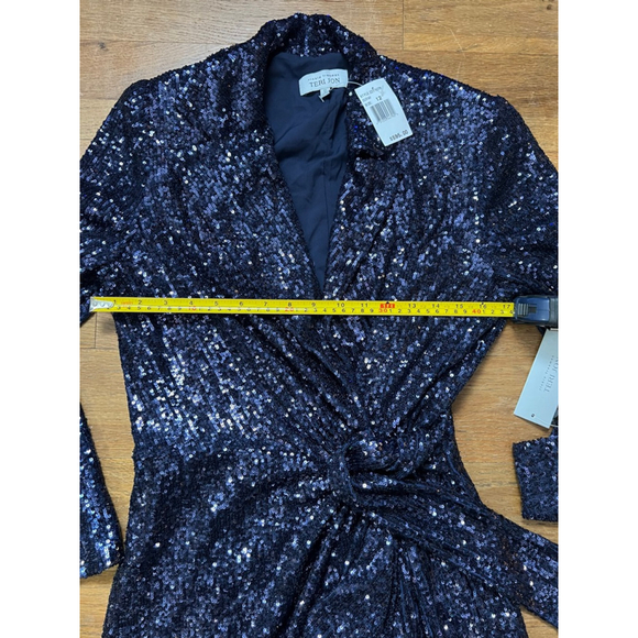 NWT $595 Rickie Freeman for Teri Jon Blue Sequin Wrap Dress Blazer SZ 12 - Picture 7 of 8